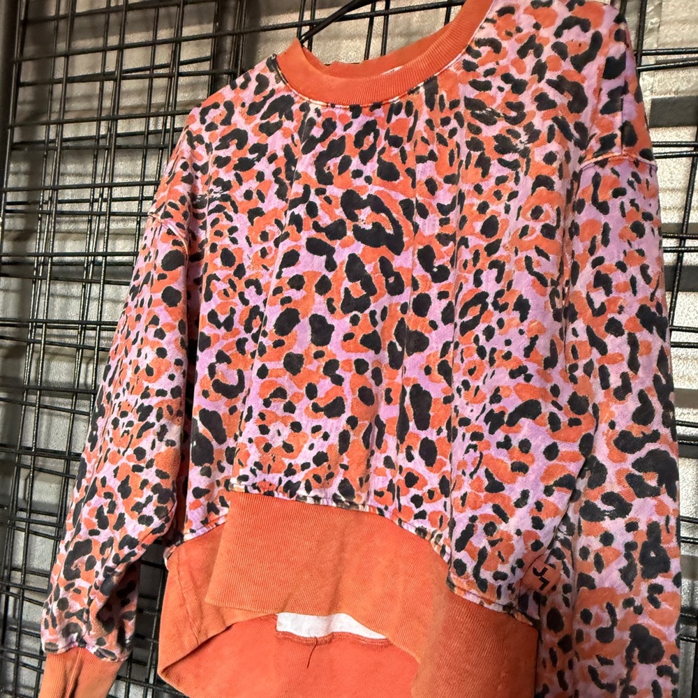 4/$25 joy lab sweater pink black cheetah large l crew neck animal Sweatshirt A6